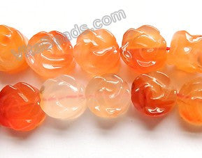Natural Carnelian AA  -  Carved Rose Coins Strand  15"    12 x 12 x 7 mm