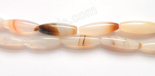 Natural White Agate w Blk  -  Round Long Rice  16"