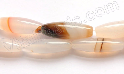 Natural White Agate w Blk  -  Round Long Rice  16"