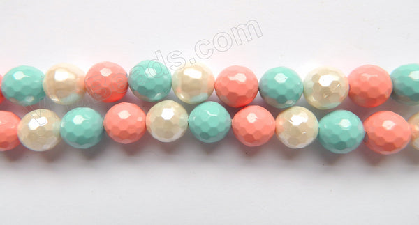 Mixed Shell Pearl AA  -  TQ Peach White -  Faceted Round  16"