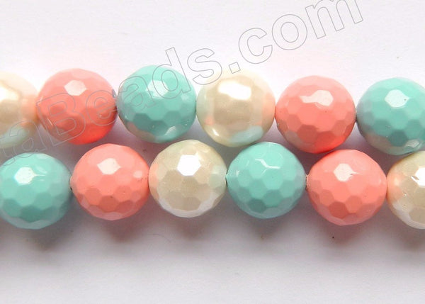 Mixed Shell Pearl AA  -  TQ Peach White -  Faceted Round  16"