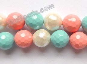 Mixed Shell Pearl AA  -  TQ Peach White -  Faceted Round  16"