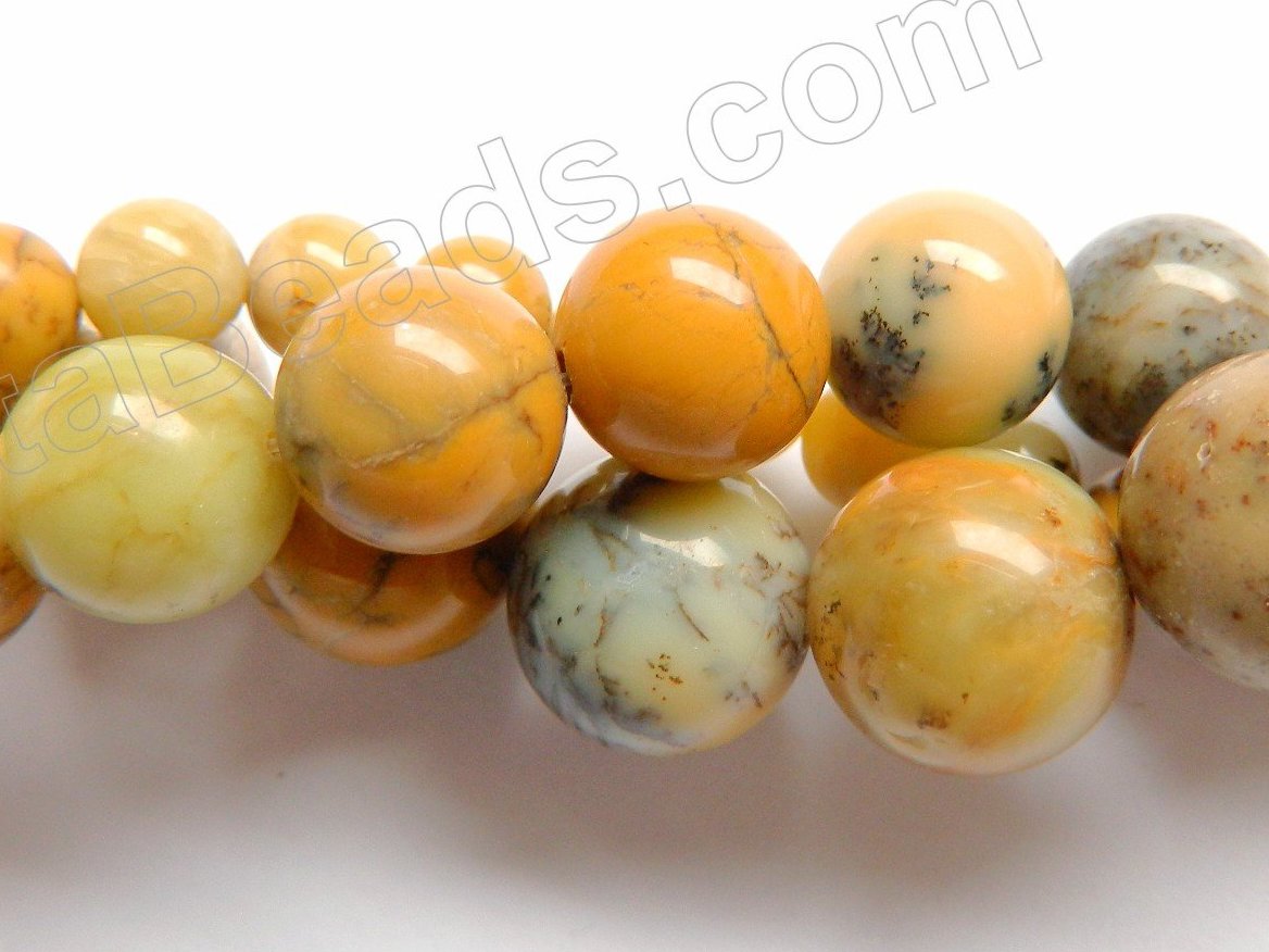 Yellow Moss Opal AA  -  Smooth Round Beads  15"