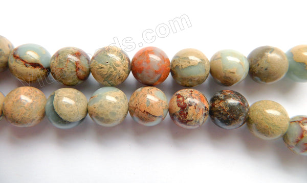 Cyan Impression Jasper A  -  Smooth Round Beads  15"