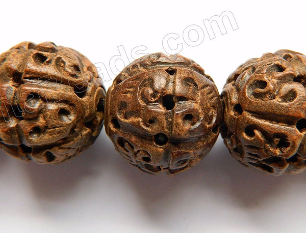 Ebony Carved Smooth Round Beads  -  Light Brown