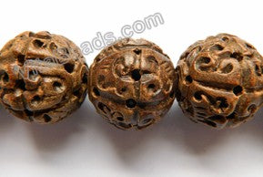 Ebony Carved Smooth Round Beads  -  Light Brown