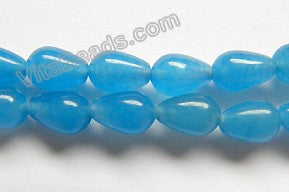 Aqua Blue Jade  -  Horizontally Drilled Smooth Drops   16"