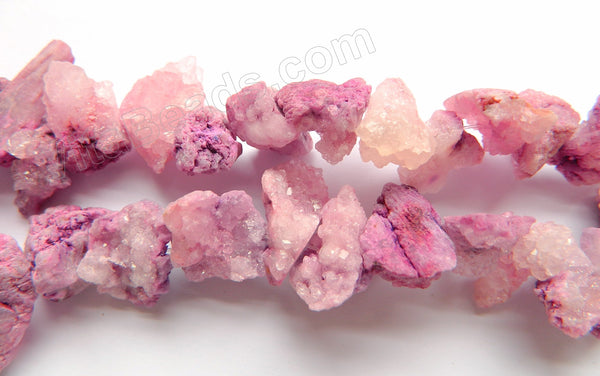 Fuchsia Druzy Crystal  -  Graduated Top Drilled Rough Nuggets  16"