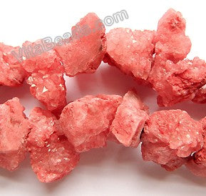 Red Druzy Crystal  -  Graduated Top Drilled Rough Nuggets  16"