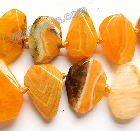 Orange Yellow Fire Agate  -  Graduated Center Drilled Faceted Flat 16"