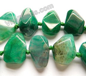 Green Fire Agate  -  Graduated Center Drilled Faceted Flat 16"