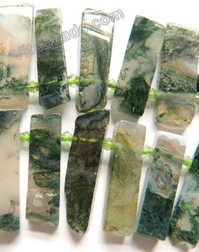 Moss Agate A  -  Graduated Top-drilled Long Rectangle Slabs  15"    10 x 20 - 40 mm
