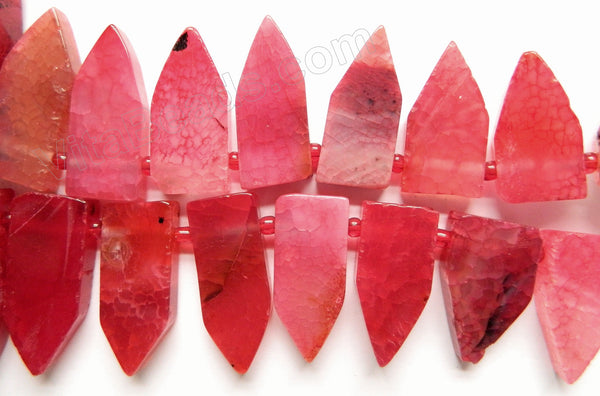 Fuchsia Fire Agate  -  Graduated Top-drilled Flat Pointy Slabs  16"    15 x 20 to 15 x 45 mm