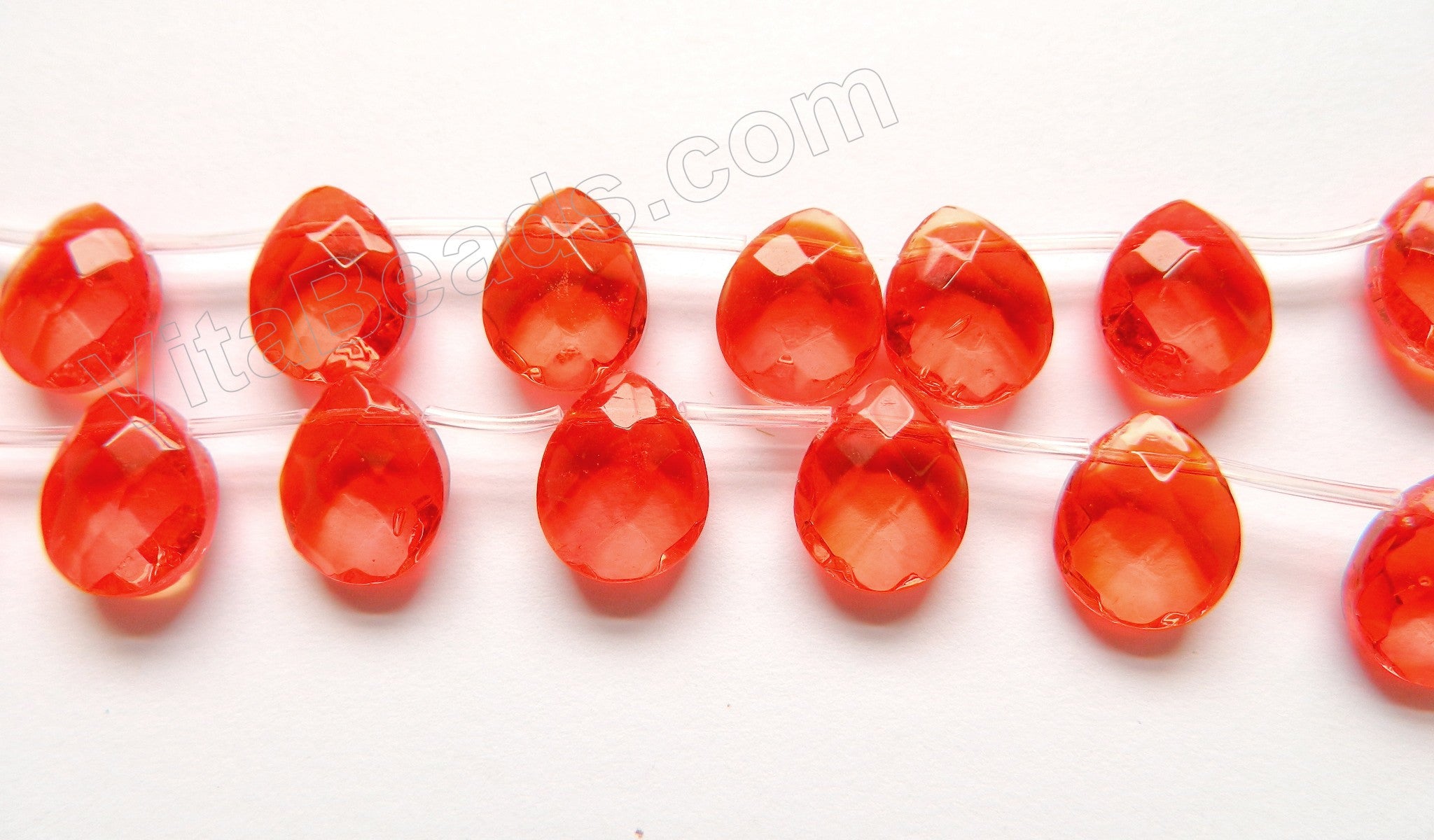 Orange Red Crystal  -  Faceted Flat Briolette 16"