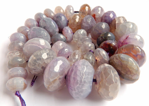 Light Lavender Fire Agate   Graduated Faceted Rondels 16"    8 x 12 - 14 x 22 mm