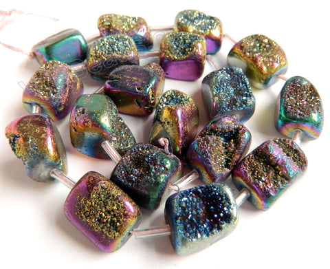 Dark Peacock Druzy Crystal  -  Free Form Cubes  16"