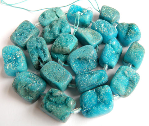 Deep Aqua Druzy Crystal  -  Free Form Cubes  16"