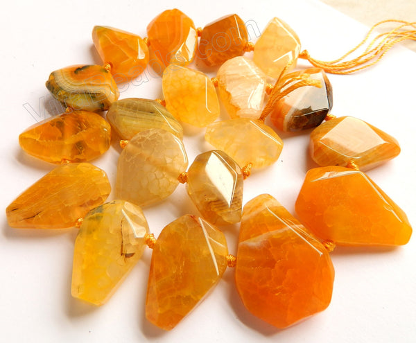Orange Yellow Fire Agate  -  Graduated Center Drilled Faceted Flat 16"