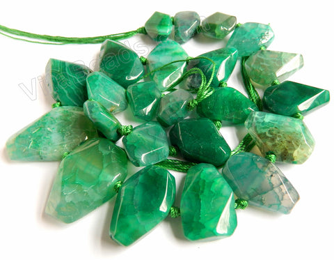 Green Fire Agate  -  Graduated Center Drilled Faceted Flat 16"