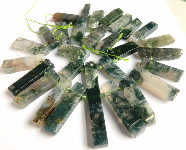 Moss Agate A  -  Graduated Top-drilled Long Rectangle Slabs  15"    10 x 20 - 40 mm