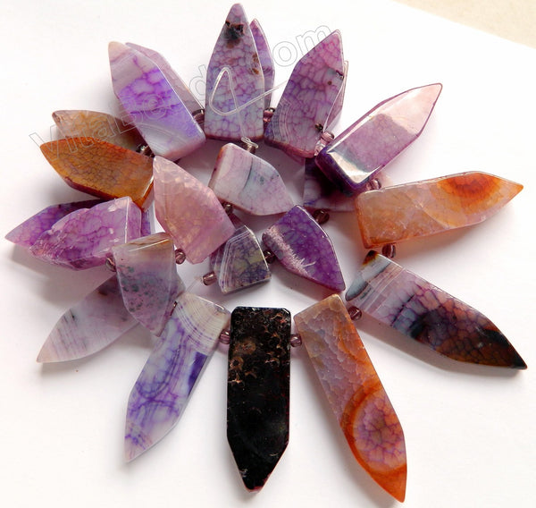 Purple Fire Agate  -  Graduated Top-drilled Flat Pointy Slabs  16"    15 x 25 to 15 x 55 mm