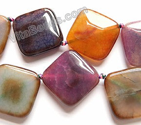 Mixed Tourmaline Color Fire Agate  -  Smooth Cut Puff Diamond 16"