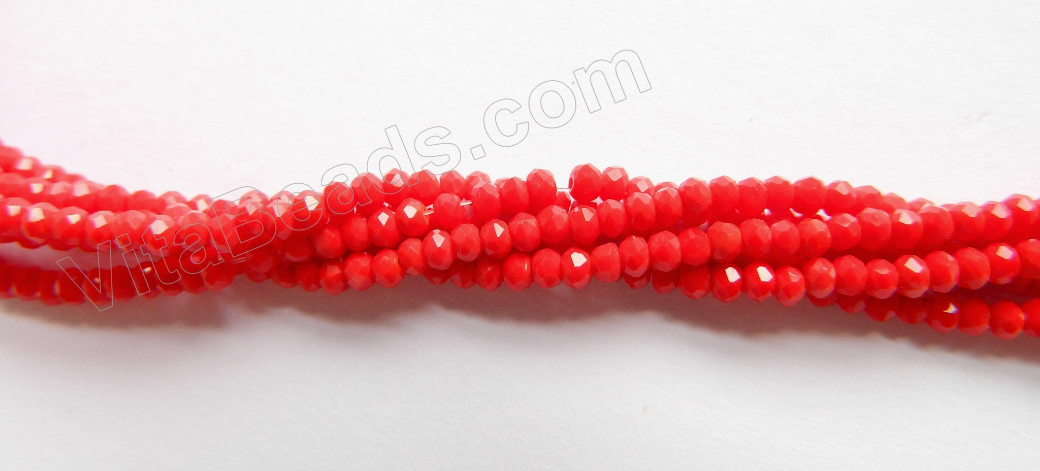 Synthetic Red Quartz  -  Small Faceted Rondel  15"     3 x 1.5 mm