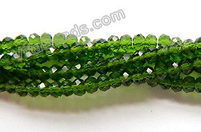 Dark Green Crystal Quartz  -  Small Faceted Rondel  15"     3 x 1.5 mm