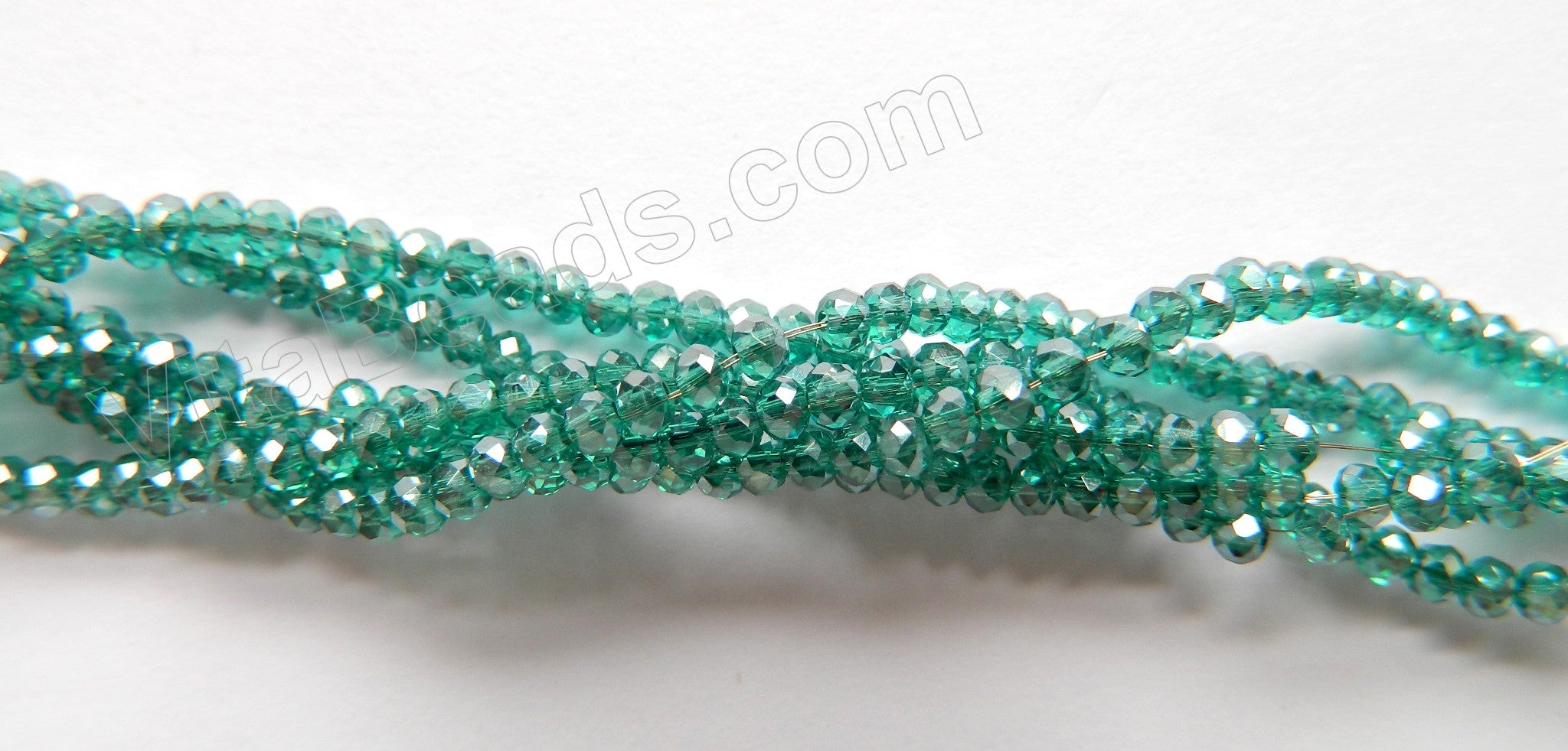 Coated Emerald Crystal Quartz  -  Small Faceted Rondel  15"     3 x 1.5 mm