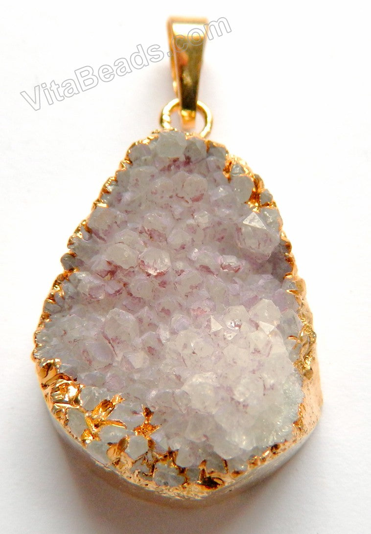 Druzy Agate Pendant  -  Light Purple Grey w/ Gold Edge &. Bail