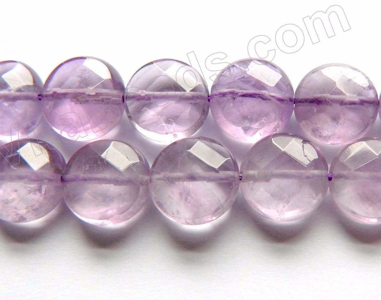 Amethyst Light AA  -  Faceted Coins  16"     12 mm