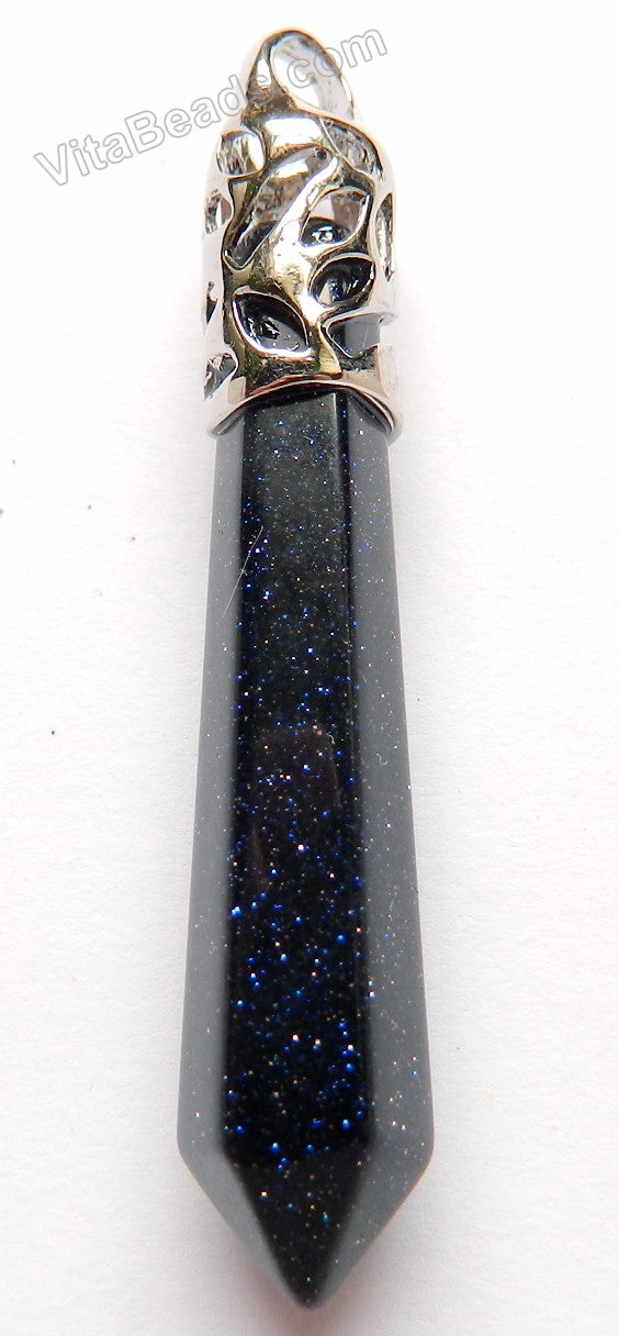 Blue Goldstone - 6-Side Pendulum Pendant w/ Silver Bail