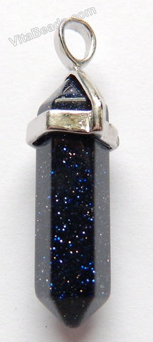 Blue Goldstone - 6-Side Pendulum Pendant w/ Silver Wired Bail