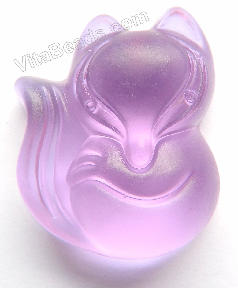 Frosted Purple Crystal Manmade  -  Carved Fox Pendant