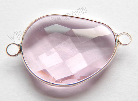 Pink Crystal  -  Silver Trim Irregular Faceted Connector