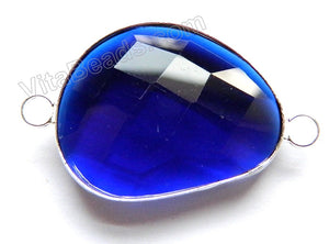 Dark Royal Blue Crystal  -  Silver Trim Irregular Faceted Connector