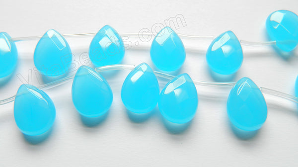 Dark Aqua Chalcedony Quartz - 13x18mm Faceted Flat Briolette 16"