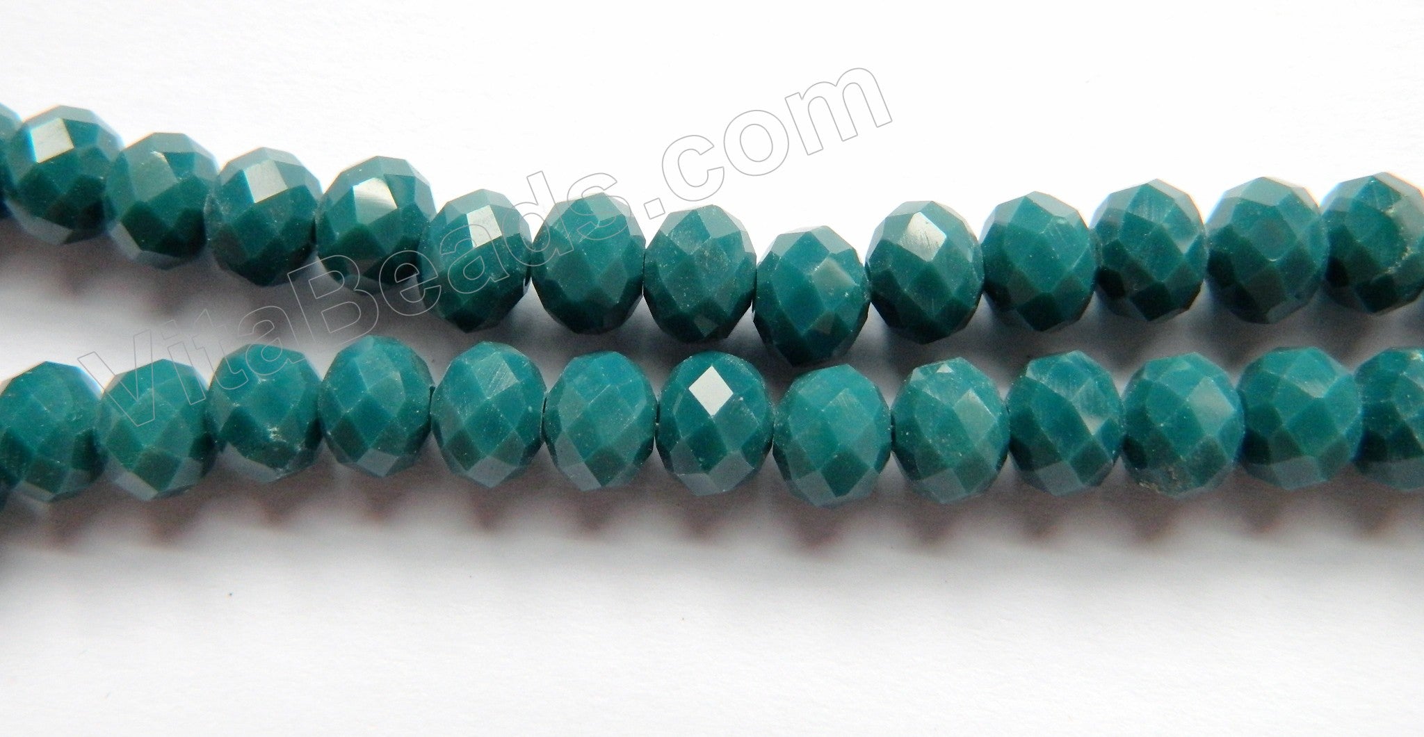 Dark Emerald Quartz  -  Faceted Rondel  15"     8 x 6 mm