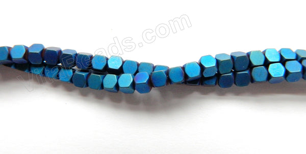 Frosted Blue Hematite  -  Small Faceted Cubes  16"