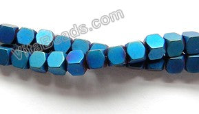 Frosted Blue Hematite  -  Small Faceted Cubes  16"