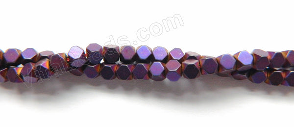 Frosted Purple Hematite  -  Small Faceted Cubes  16"
