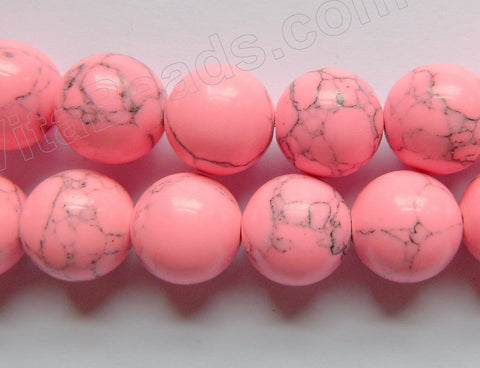 Hot Pink Turquoise w/ Matrix  -  Big Smooth Round Beads  16"