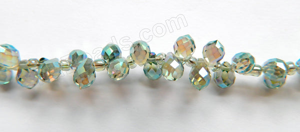 Mystic Light Green Peacock Crystal  -  5x7mm Small Faceted Teardrop  9"