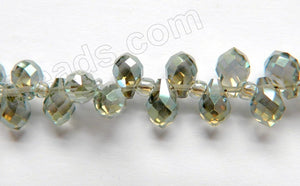Mystic Green Grey Crystal  -  5x7mm Small Faceted Teardrop  9"