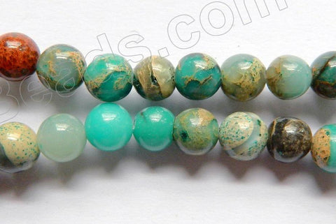 Amazonite Brown Impression Jasper A  -  Smooth Round Beads  16"