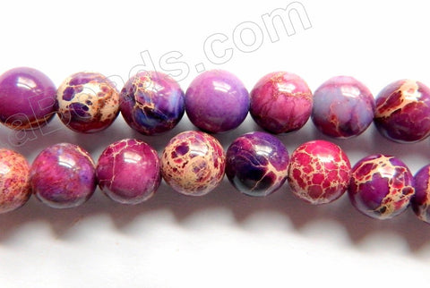 Purple Fuchsia Impression Jasper A -  Smooth Round Beads 16"