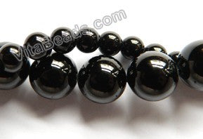 Black Tourmaline AAA  -  Smooth Round Beads  16"