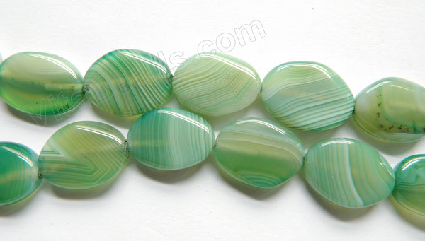 Light Green Sardonix Agate  -  Twisted Flat Ovals  16"