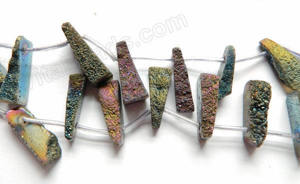 Dark Peacock Druzy Crystal  -  Top Drilled Long Drop Sticks  16"    Approximate 8 x 25 - 30 mm