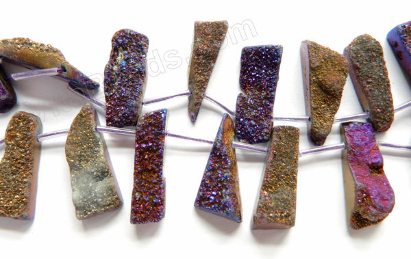 Purple Peacock Druzy Crystal  -  Top Drilled Long Drop Sticks  16"    Approximate 10 x 30 mm